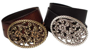 131 Rhinestone Crystal Floral Buckle Genuine Full Grain Leather Belt 1-1/2"(38mm) Wide